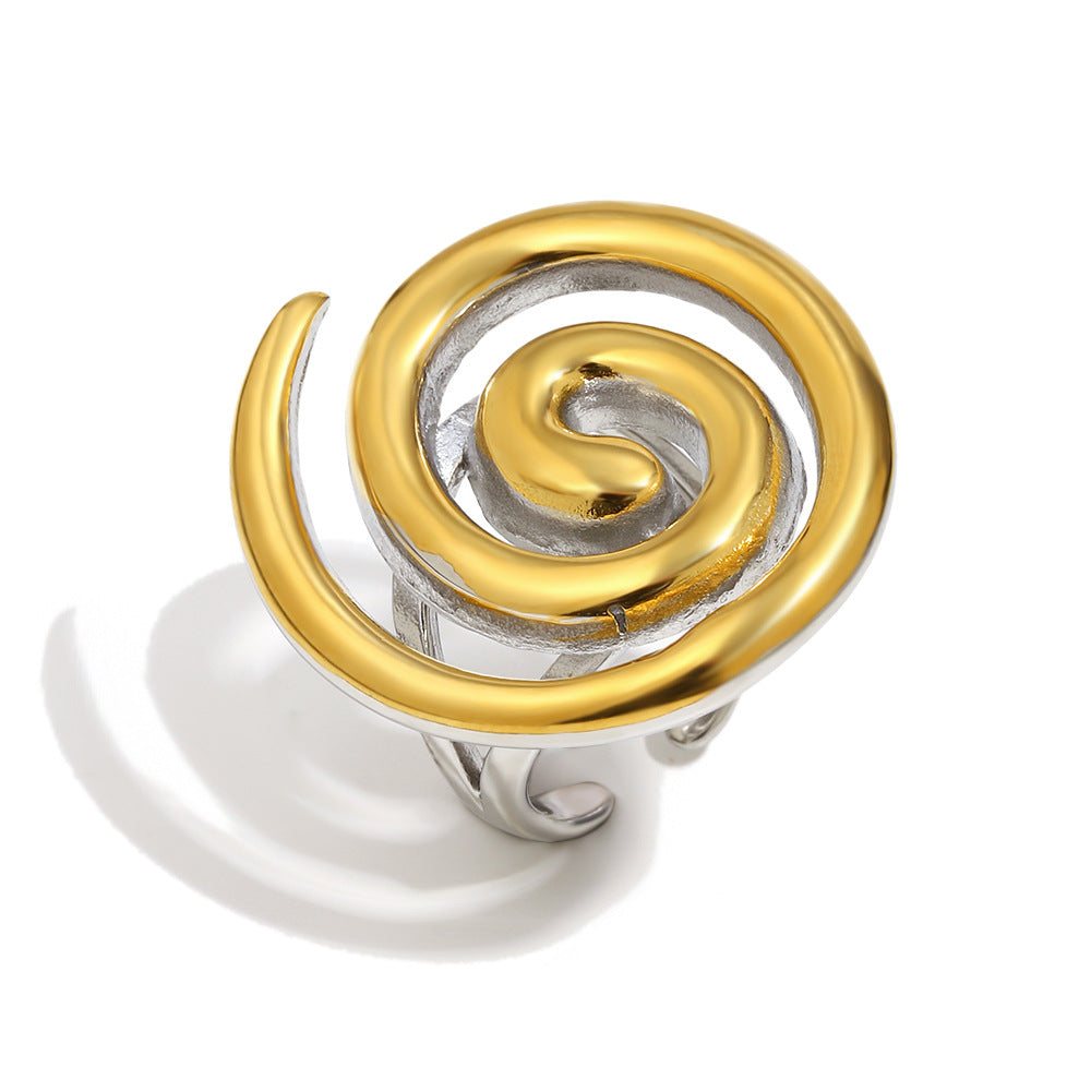 Minimalist Geometric Stainless Steel Plated 18K Gold Spiral Opening Ring for Women