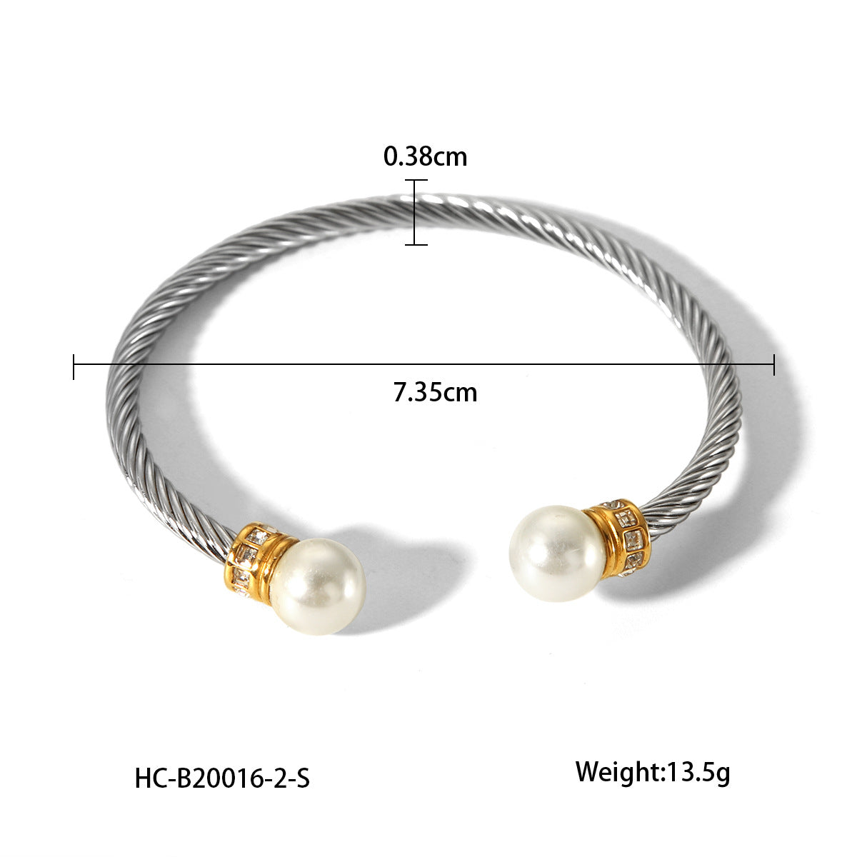 Ins Style Twisted Stainless Steel Bracelet for Women with Rhinestone Inlay and Pearl Accents Cable Chain Bangle