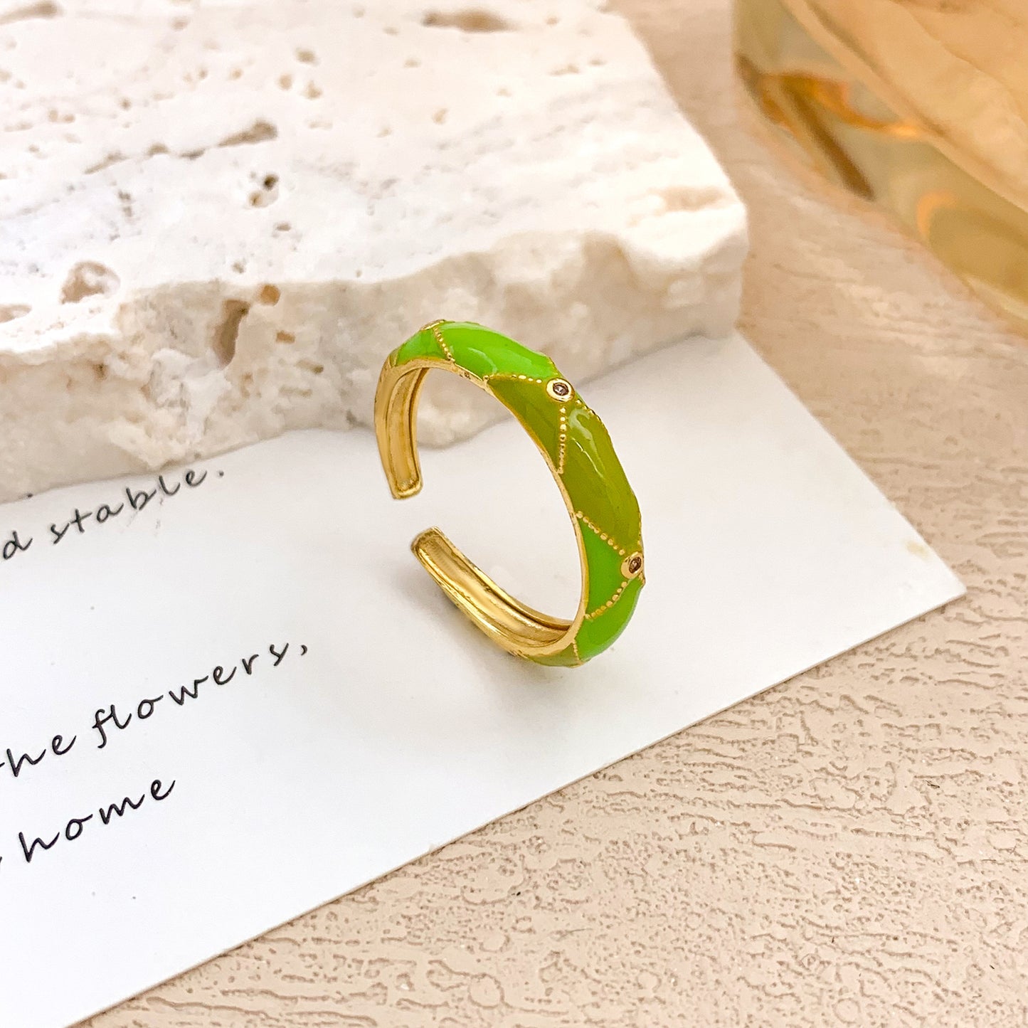 Sweet Geometric Checkered Alloy Drip Oil Plated Adjustable Ring for Women