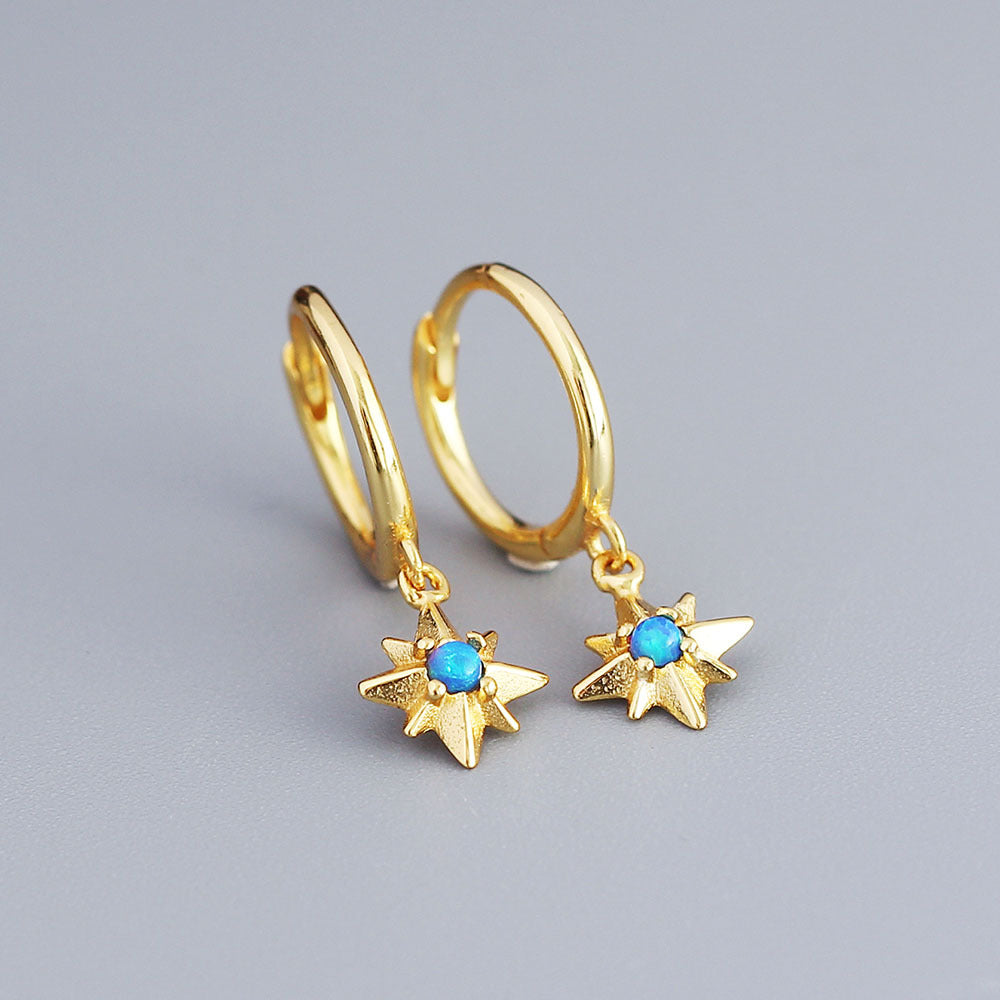 Sweet Geometric Star 925 Sterling Silver Inlaid Opal Earrings