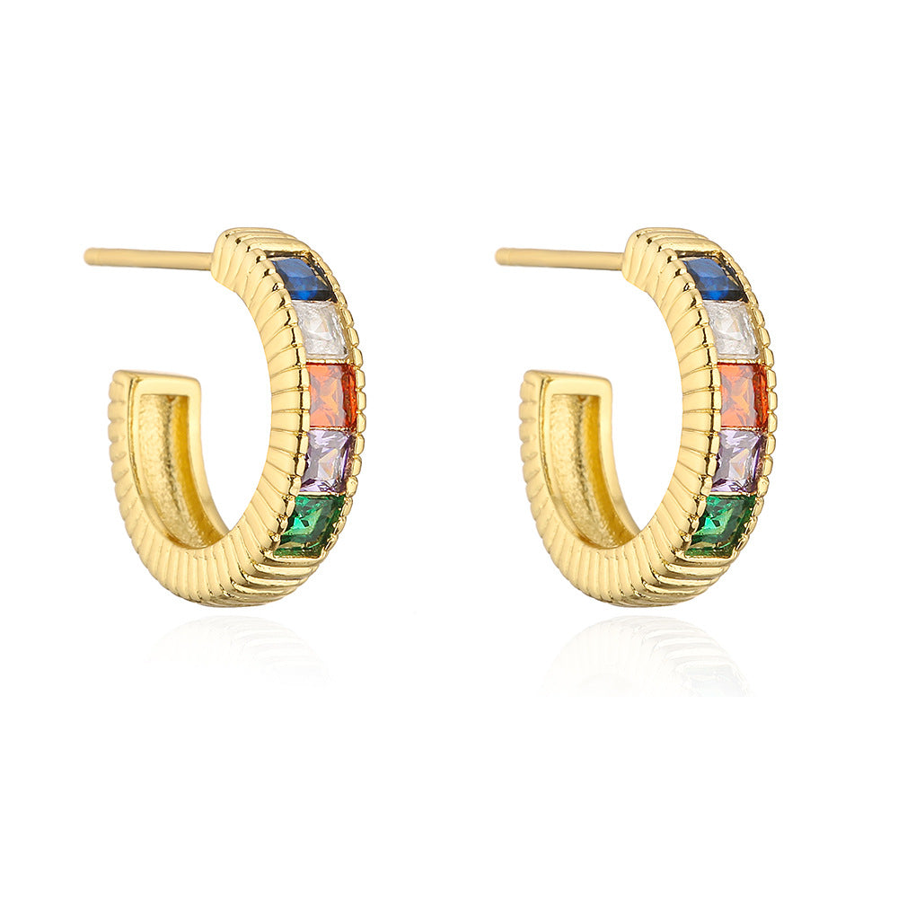 Orecchini da donna geometrici a cerchio in stile vintage color rame con placcatura in oro 18 carati e zirconi cubici
