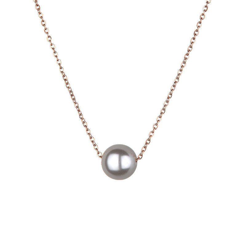 Geometric Minimalist Titanium Steel Necklace with Simulated Pearl Pendant and Plated Finish for Women