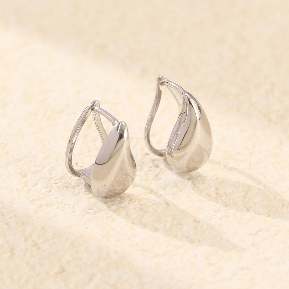 Pendientes de Plata Esterlina S925 Minimalistas con Forma de Gota de Agua y Acabado Pulido para Mujer