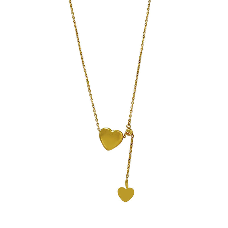 Elegant Gold Plated Titanium Steel Double Heart Adjustable Necklace