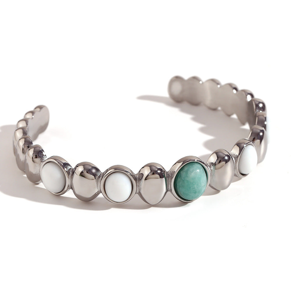 Bracciale da donna in acciaio inossidabile placcato oro 18 carati con occhio di Allah, design geometrico vintage e intarsi in pietra naturale