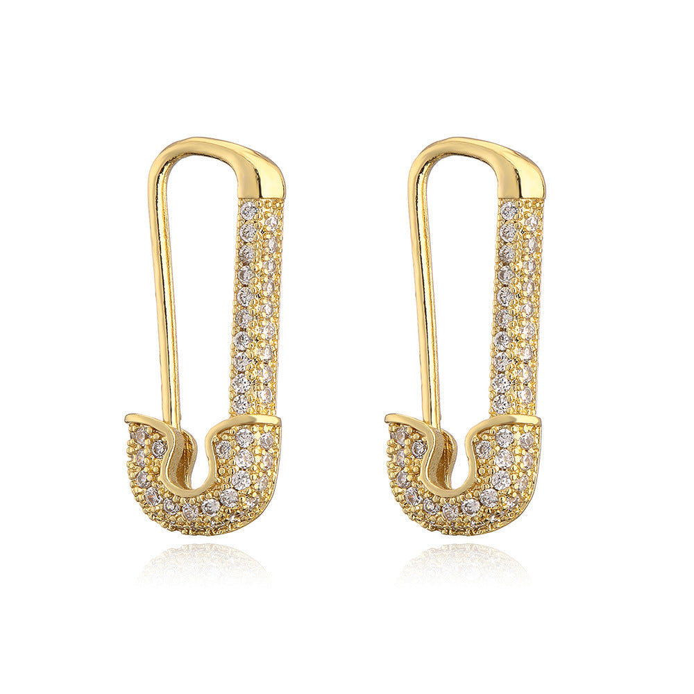 Orecchini da donna geometrici in rame con placcatura in oro e zirconi micro-pavé, design minimalista di lusso