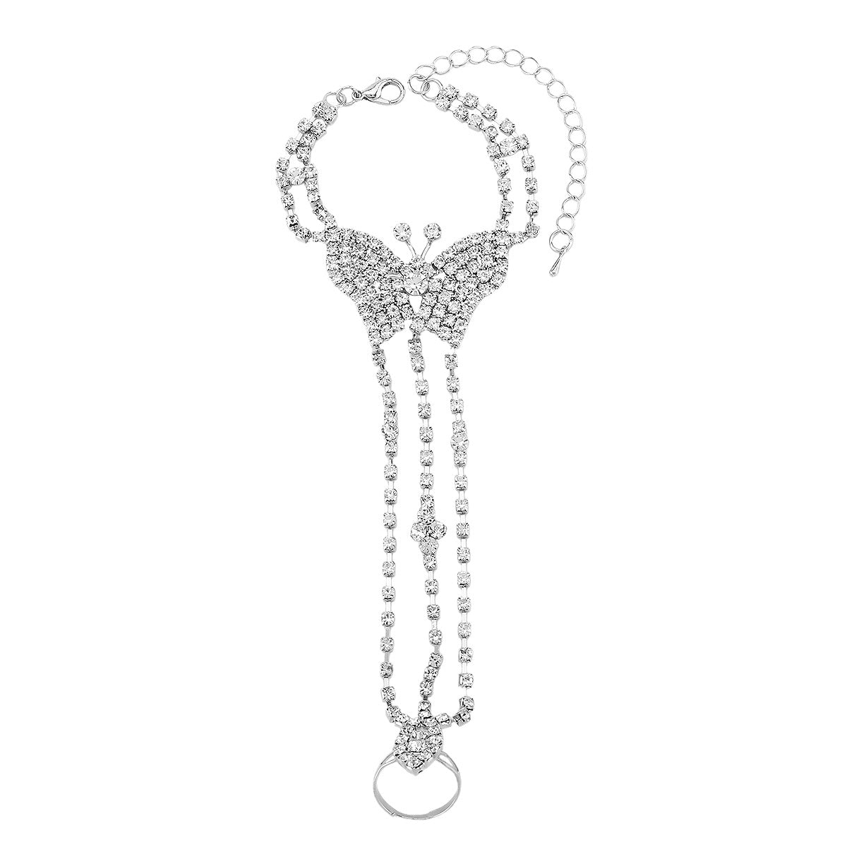 Fashion OL Butterfly-Shaped Rhinestone-Set Hand Chain Bracelet for Women with Animal Motif and Elegant Design