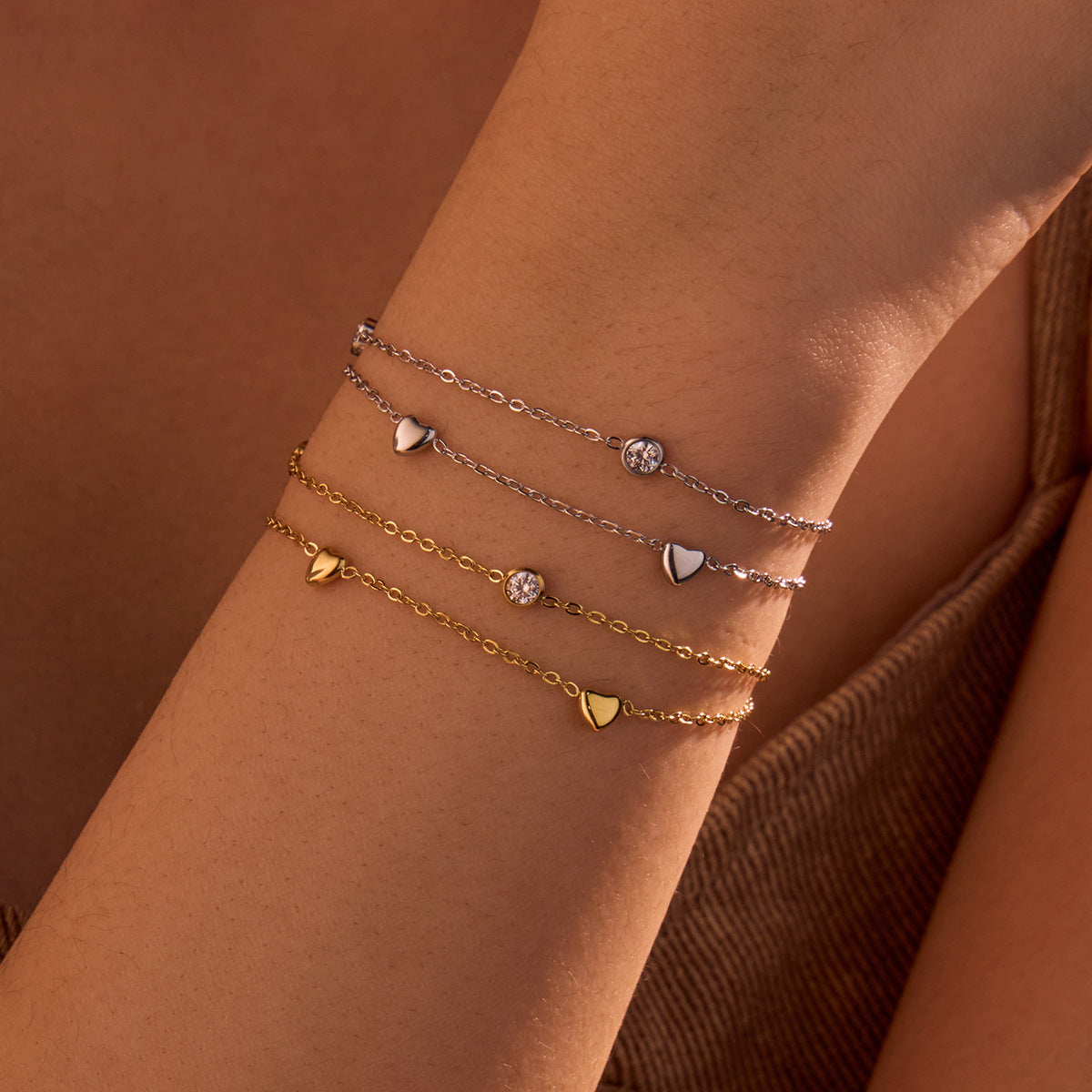 Elegant Heart-Shaped Stainless Steel Bracelet with Zircon Inlay for Women, Plated Finish, Fashionable Office Style