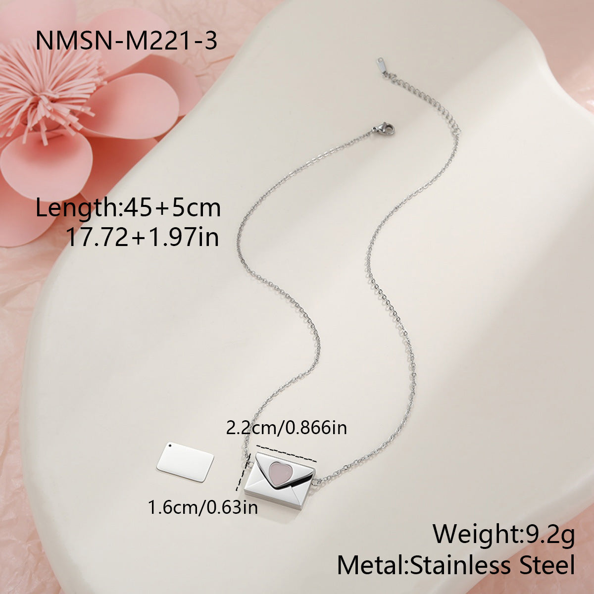 Elegante collana da donna in acciaio inossidabile placcato oro 18 carati con ciondolo a forma di busta a cuore fai da te