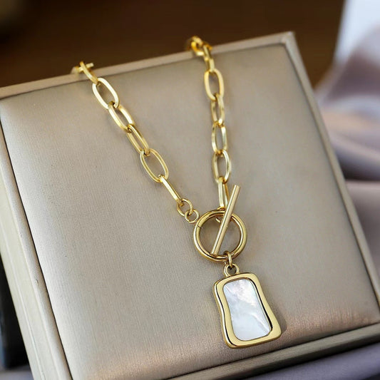 Natural Minimalist Geometric Pendant Necklace for Women in Stainless Steel with Plated Finish, Elegant Clavicle Chain