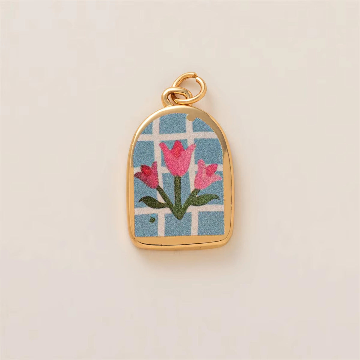 Minimalist Floral Pattern Brass PVD Plated DIY Charm Bar Pendant
