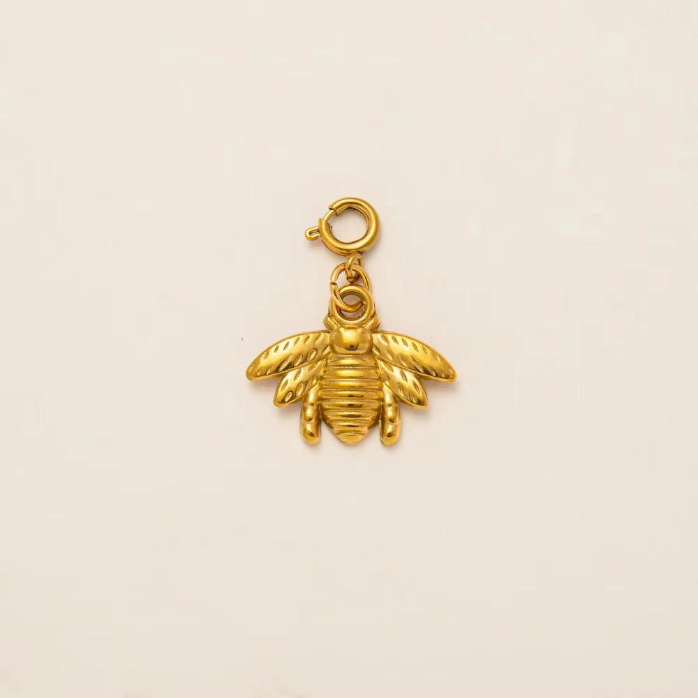 Vintage Stainless Steel PVD Gold Plated Animal Insect Pendant Charm Bar for Women