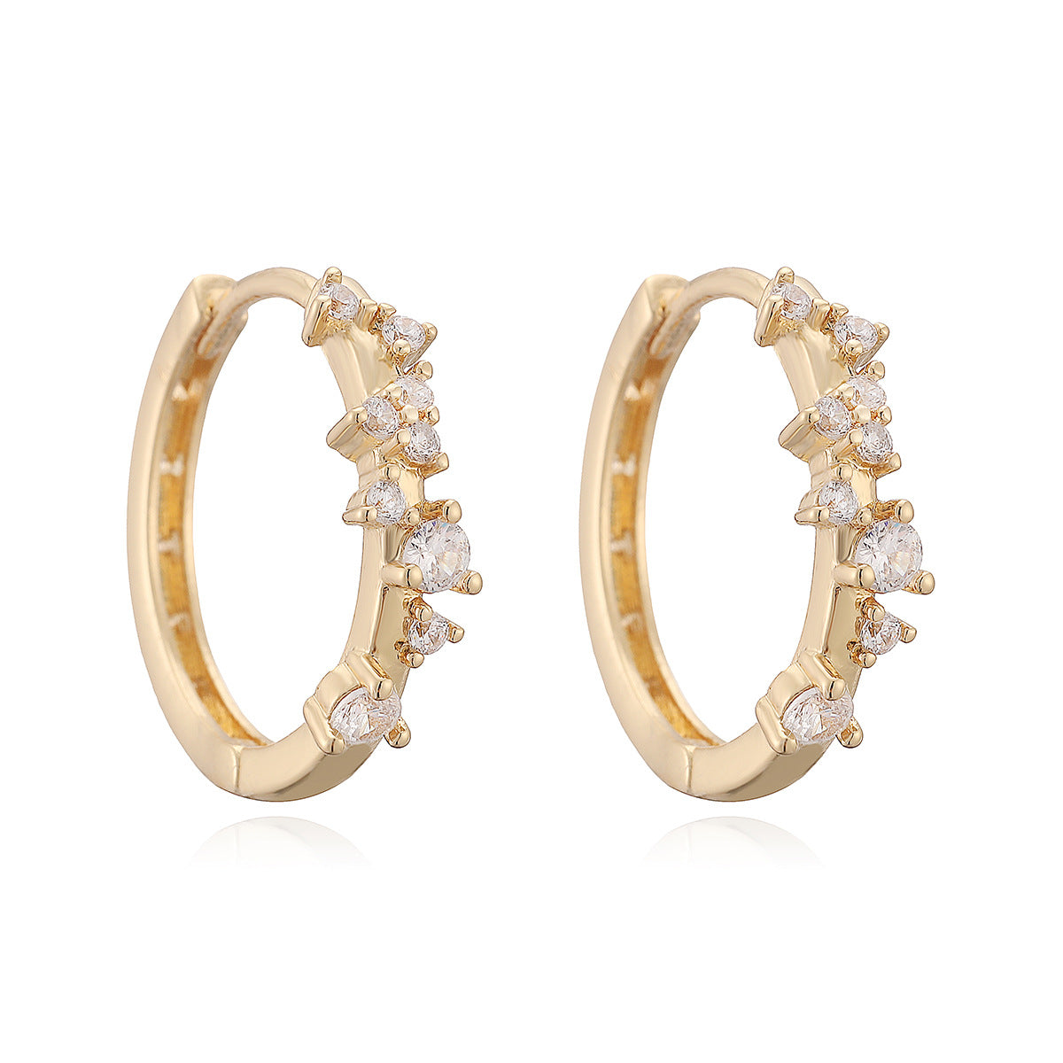 Elegant 18K Gold Plated Brass Geometric Hoop Earrings with Cubic Zirconia for Women