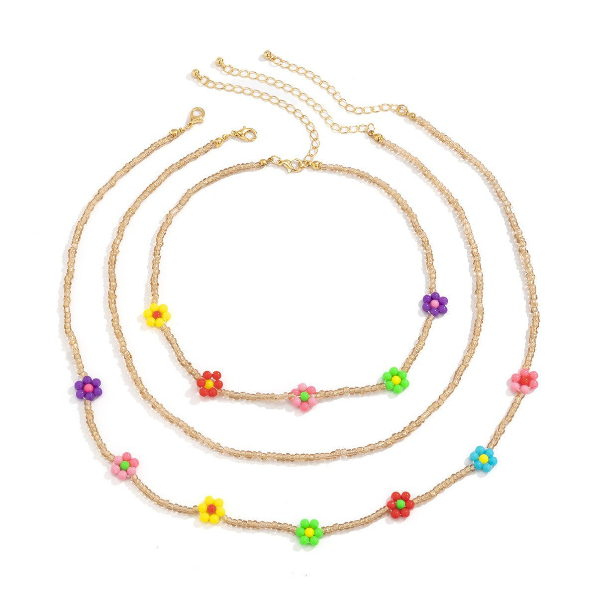 Bohemian Floral Letter Daisy Imitation Pearl Beaded Choker Necklace for Women