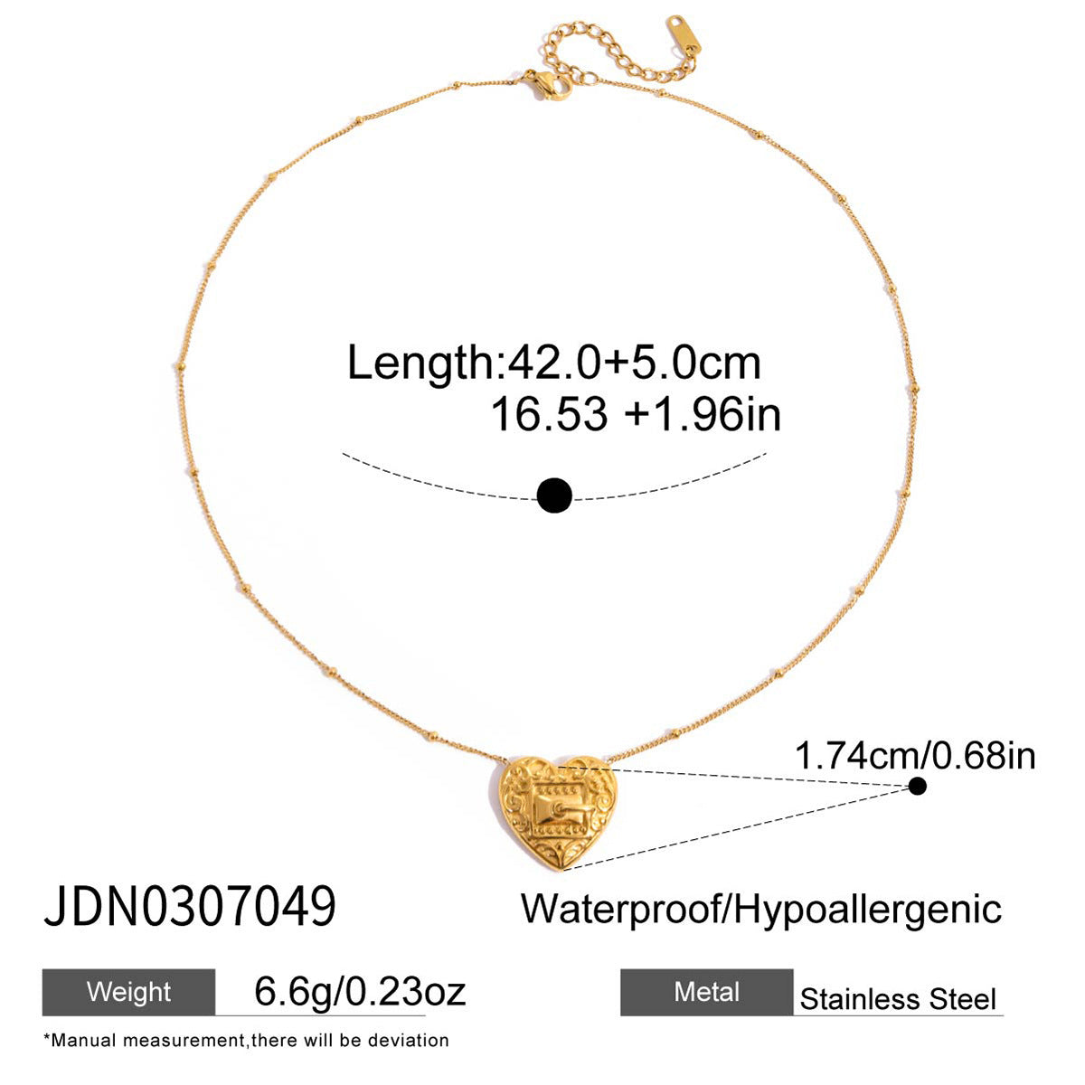 Set di Collana Minimalista a Cuore in Acciaio al Titanio Placcato per Donne, Include Orecchini, Pendente e Bracciale