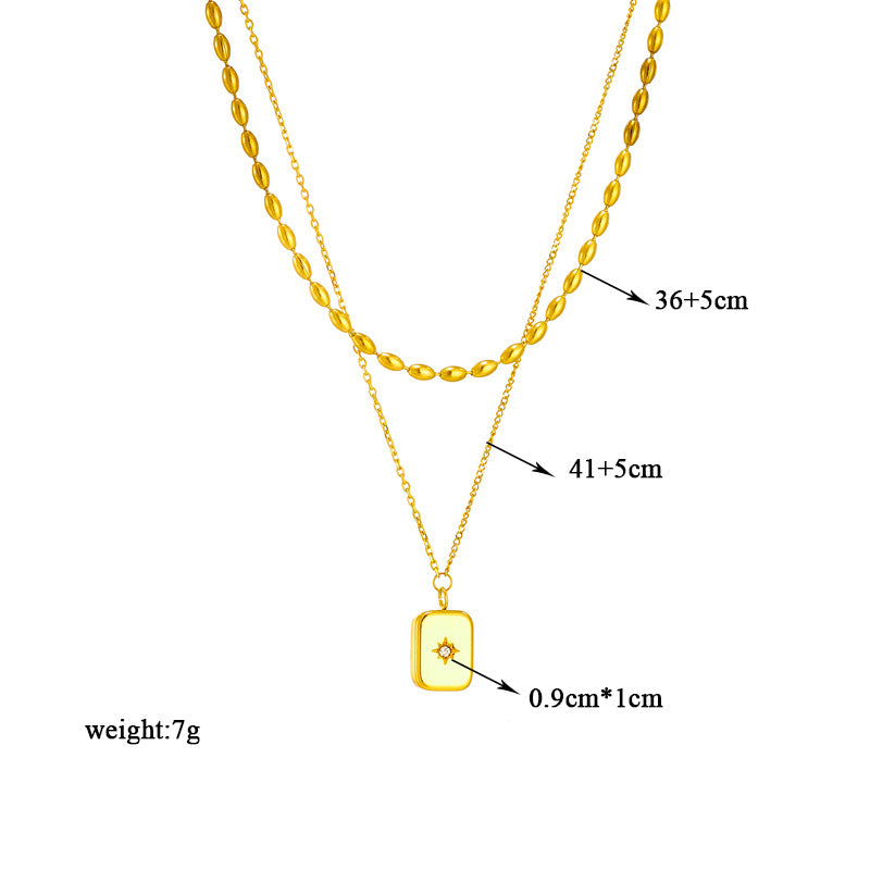 Collar con colgante octagrama geométrico retro minimalista de acero de titanio con incrustaciones de diamantes de imitación en cadena de serpiente para mujer