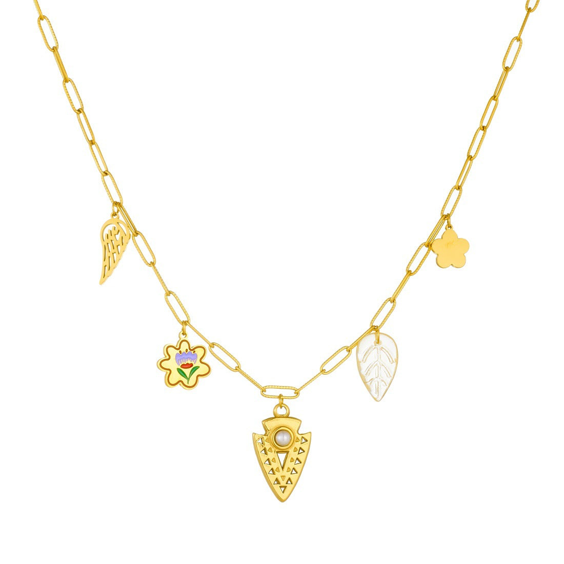 Sweet Drip Oil Gold Plated Floral Stainless Steel Pendant Necklace for Women