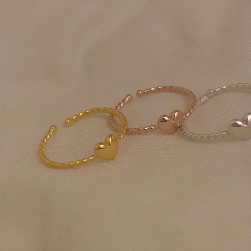 Minimalist Heart-Shaped S925 Sterling Silver Ring with Silver Inlay for Women