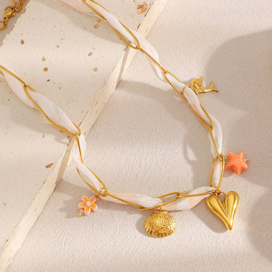 Collar de moda minimalista de acero inoxidable con colgante en forma de corazón y baño de oro de 18 quilates, diseño de doble capa para mujer