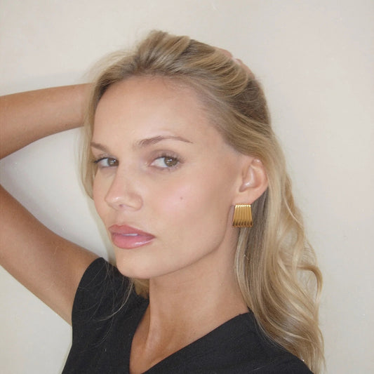 Minimalist 18K Gold Plated Stainless Steel Striped Trapezoid Earrings Geometric Line Design Women Jewelry