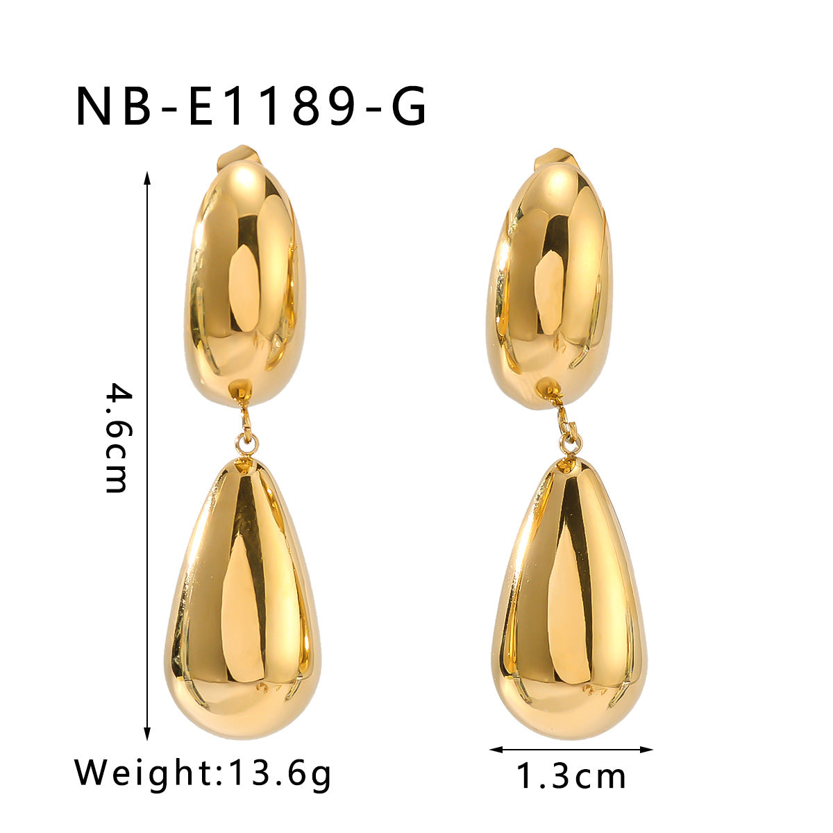 Minimalist Double-Layer Hollow Teardrop-Shaped Stainless Steel Earrings with 18K Gold Plating for Women
