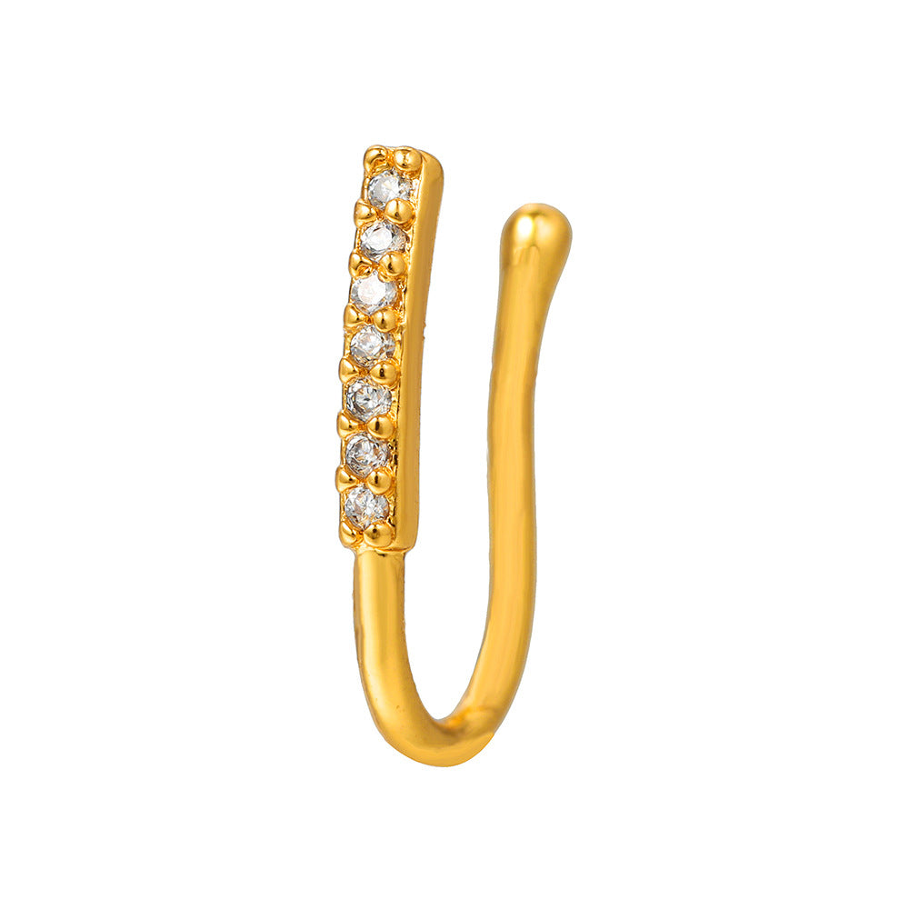 Minimalist Star Geometric Brass Cubic Zirconia Fake Nose Ring for Women
