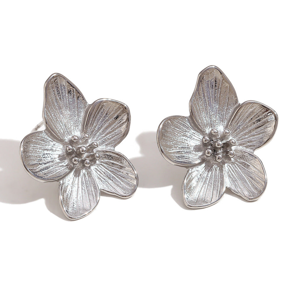 Vintage Floral Stainless Steel Earrings with 18K Gold Plating for Women