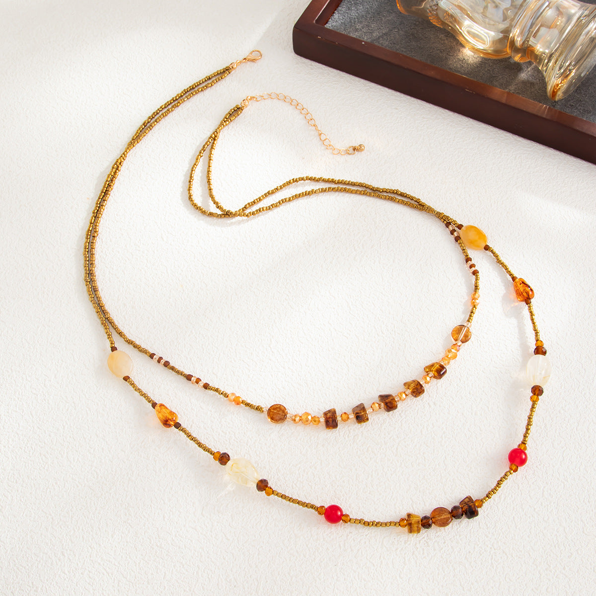 Vintage Geometric Oval Resin Beaded Layered Necklace for Women