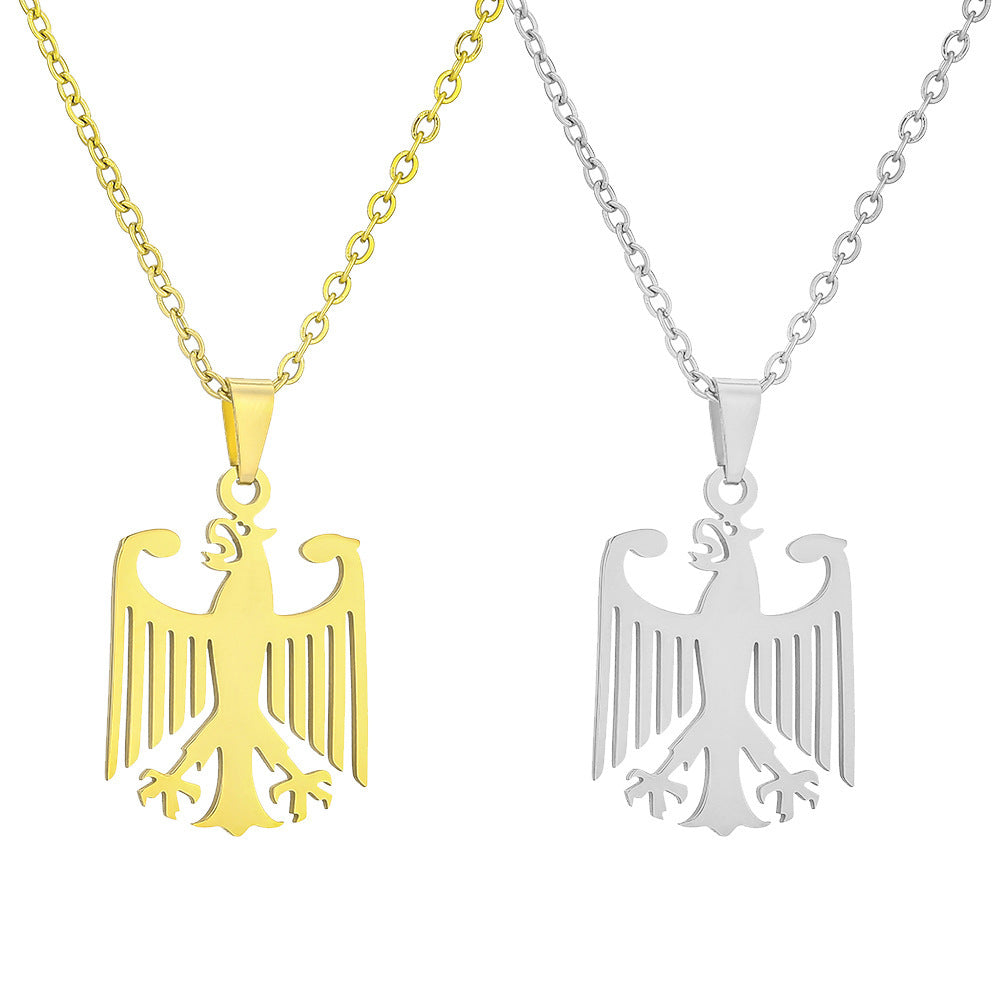 Luxury Eagle Pendant Necklace in Stainless Steel with Vacuum Plating, Flat Cross Chain, Unisex Animal Design