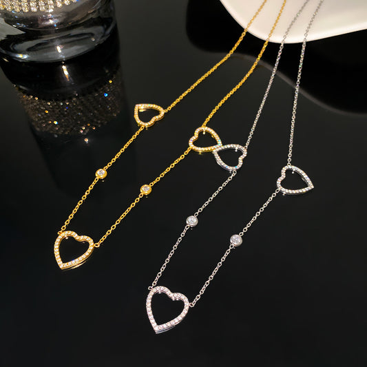 Minimalist Gold Plated Hollow Heart Rhinestone Titanium Steel Necklace for Unisex