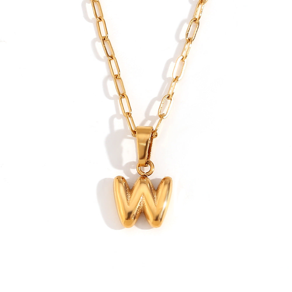Minimalist Fashion Letter Pendant Necklace in Stainless Steel with 18K Gold Plating, Bubble-Inspired Mini Safety Pin Design for Women