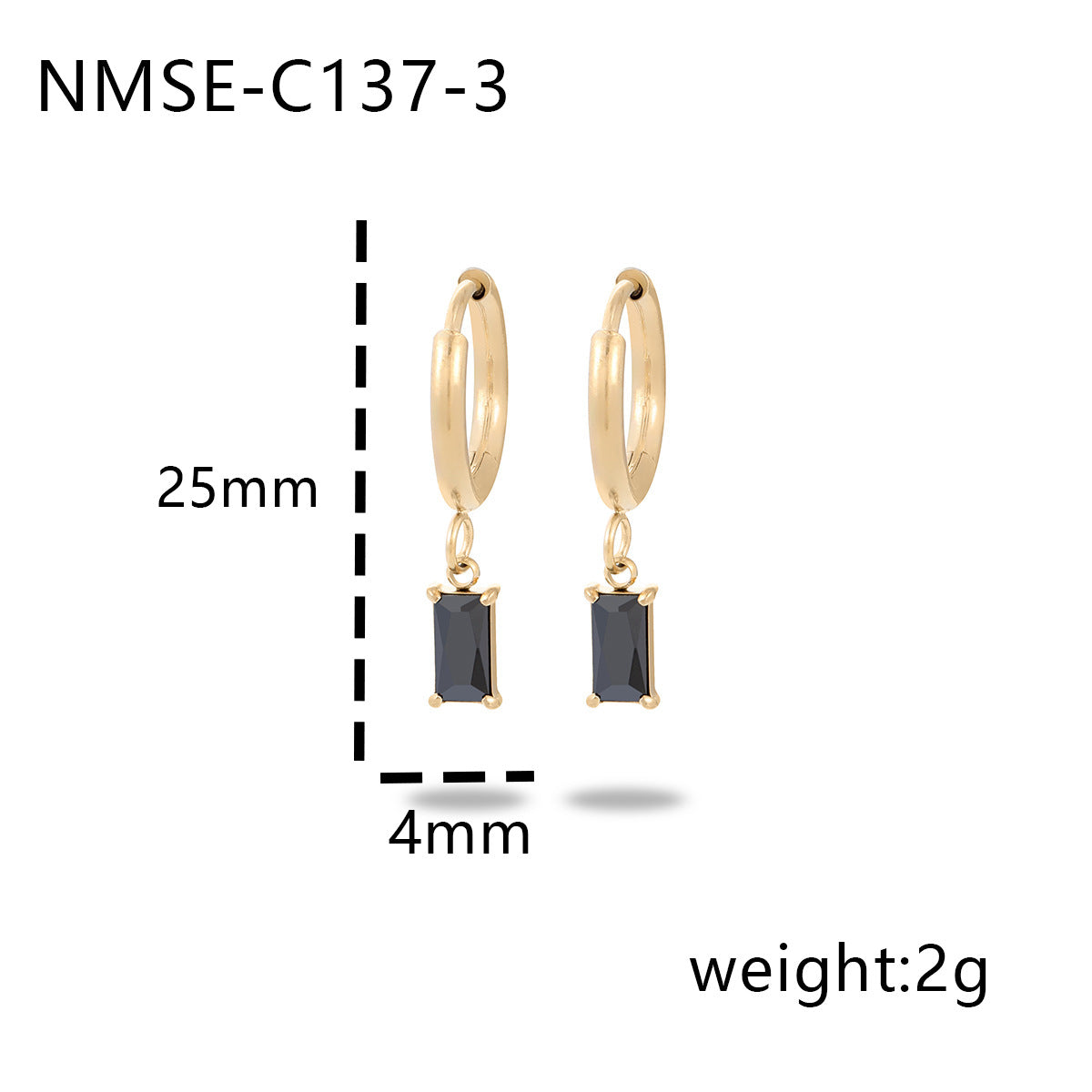 Orecchini minimalisti rettangolari da donna in acciaio al titanio con intarsio in zircone colorato e finitura galvanizzata