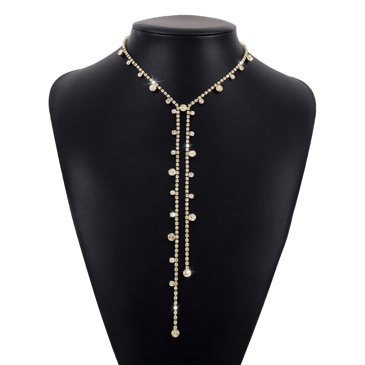 Gargantilla geométrica de diamantes de imitación con flecos, dulce y atrevida, para mujer con cadena tipo box bañada