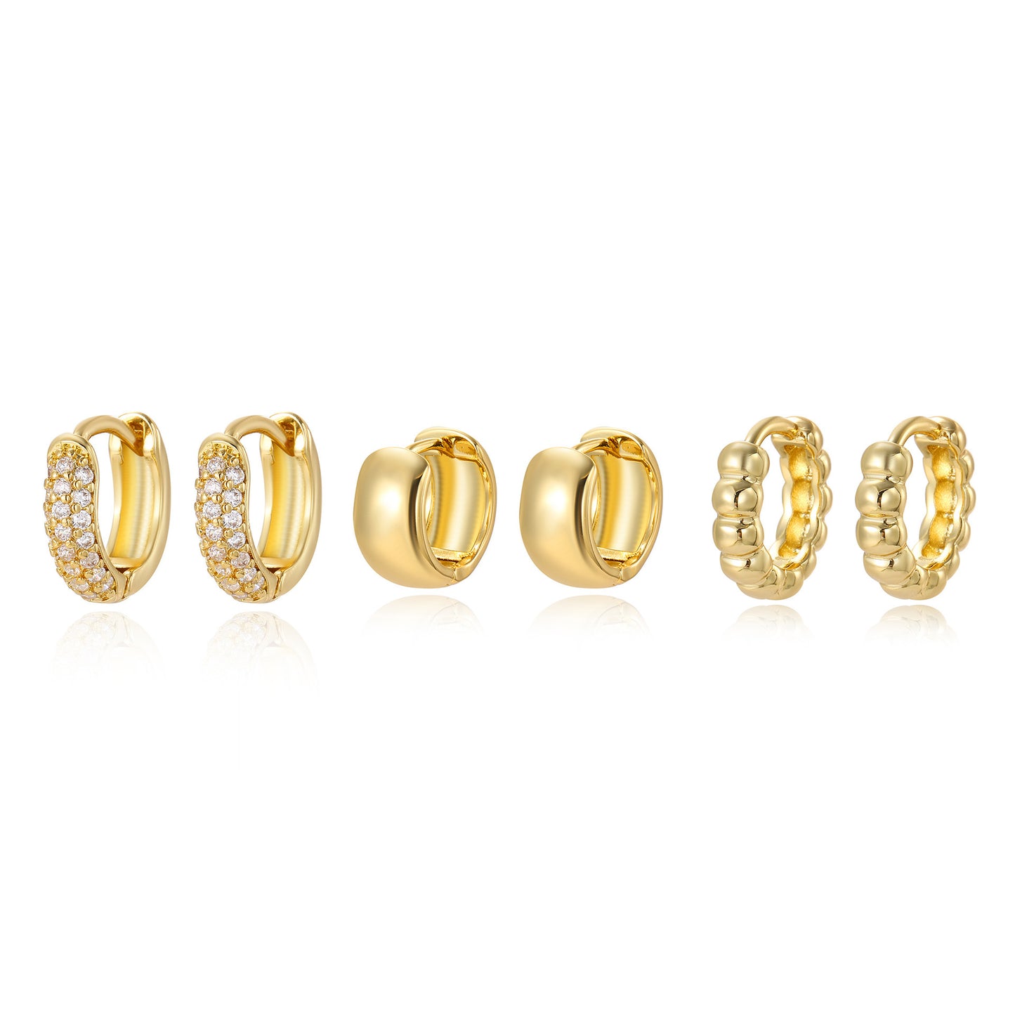 Minimalist Geometric Round Floral Brass Gold Plated Cubic Zirconia Earring Set for Women