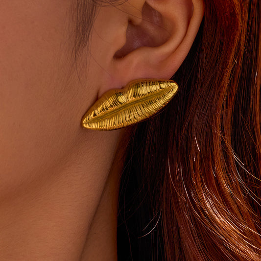 Pendientes de acero inoxidable con forma de labios estilo vintage con acabado chapado para mujer