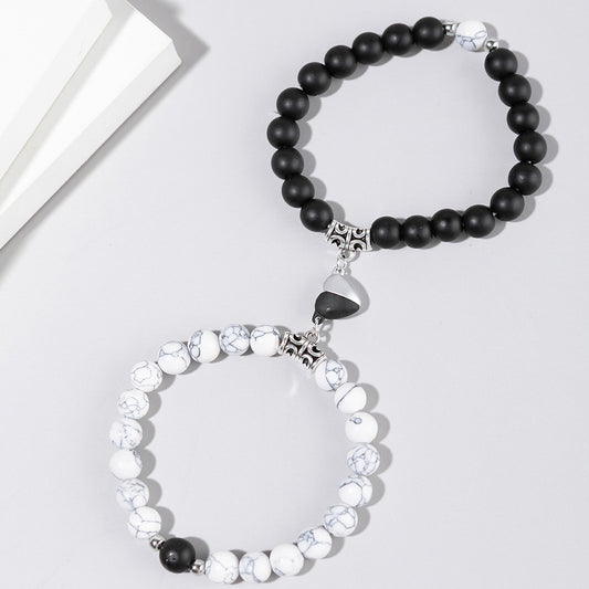 Minimalist Heart Agate Plated Bracelet Set for Unisex