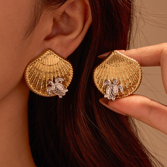 Pendientes minimalistas de acero inoxidable con forma de estrella de mar y acabado chapado para mujer