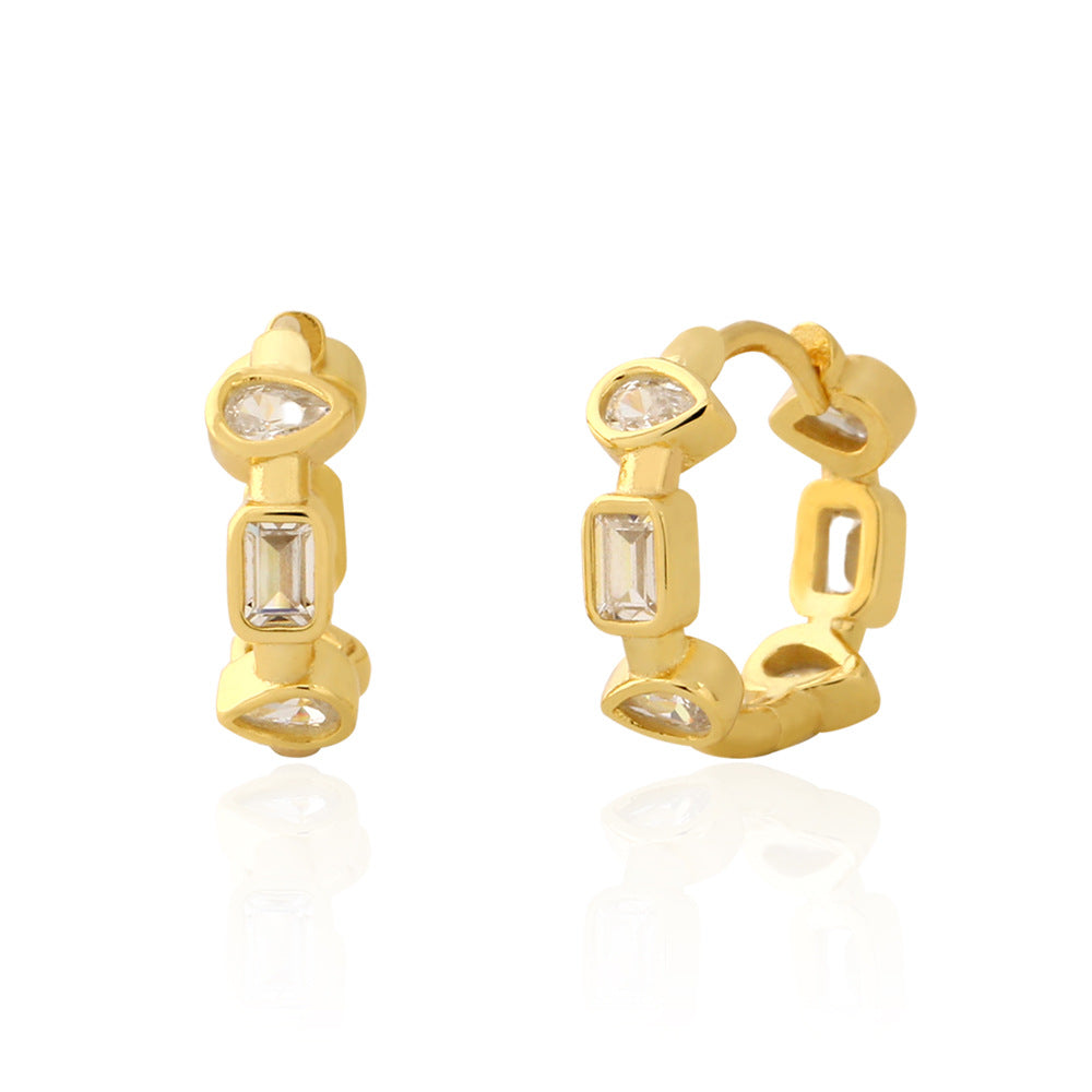 Pendientes de aro de plata de ley 925 con circonita cúbica de corazón geométrico para mujer