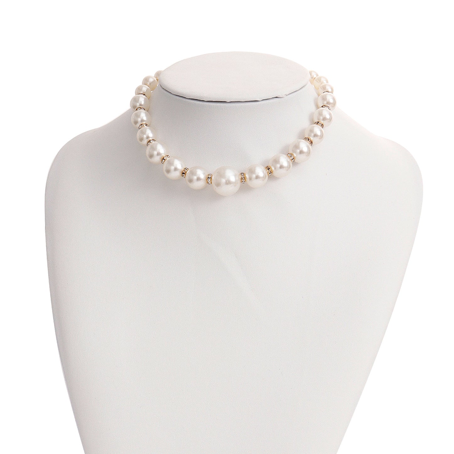 Minimalist Geometric Alloy Necklace with Micro-Pave Rhinestone Accents and Baroque Pearl Beads for Women