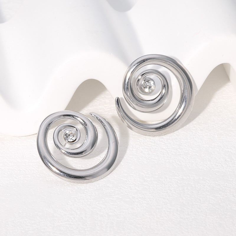 Minimalist Geometric Stainless Steel Earrings with 18K Gold Plating and Rhinestone Accents for Women