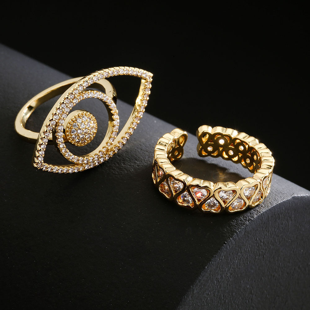 Minimalist Geometric Hollow Eye Ring in Copper with 18K Gold Plating and Micro-Pave Zircon
