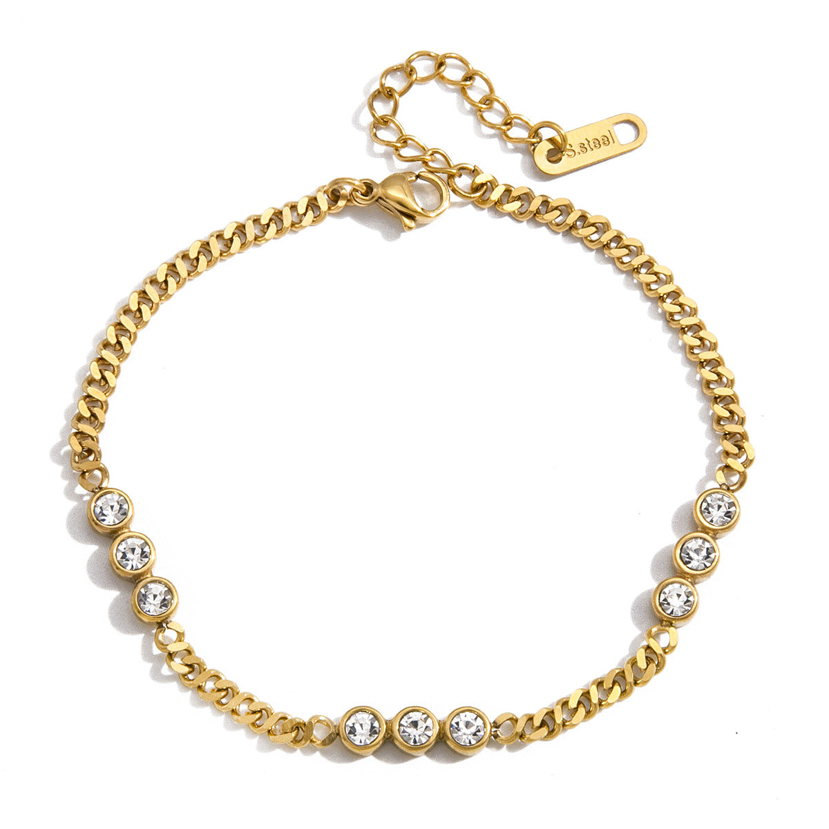 Elegant Minimalist Geometric Round Stainless Steel Plated Cubic Zirconia Bracelet for Women