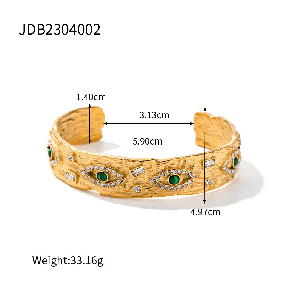 Anello da donna Ins Style con Occhio Turco geometrico quadrato francese in acciaio inossidabile placcato oro 18 carati con zircone e malachite
