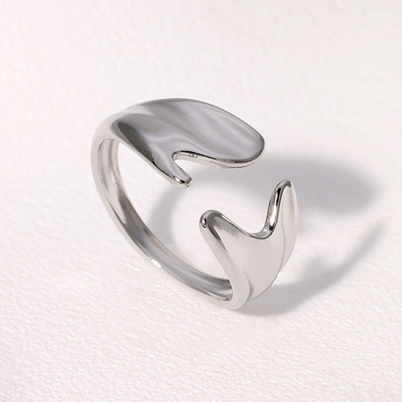 Minimalist Irregular Asymmetrical Open-End Stainless Steel Ring for Women with Gold Plating
