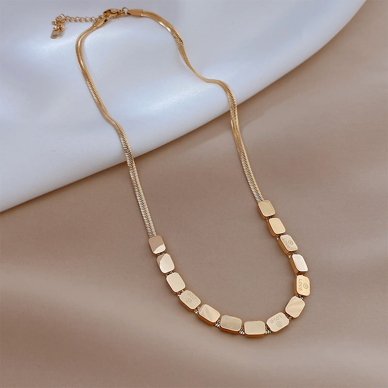 Minimalist Geometric Square Smile Titanium Steel Necklace for Women with Snake Chain