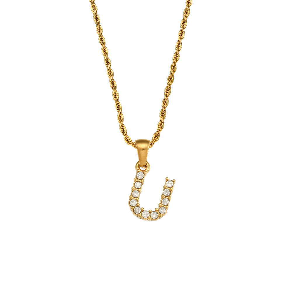 Collana da donna minimalista con pendente a lettera in stile Ins, catena in acciaio inossidabile e pendente in acciaio al titanio placcato