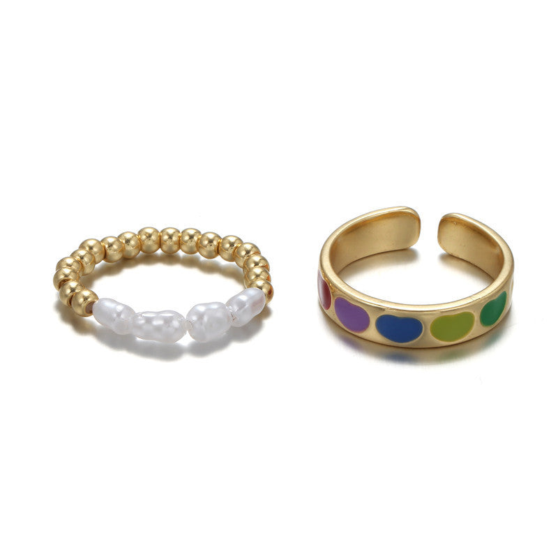 Minimalist Sweet Geometric Teardrop Alloy Plated Ring Set