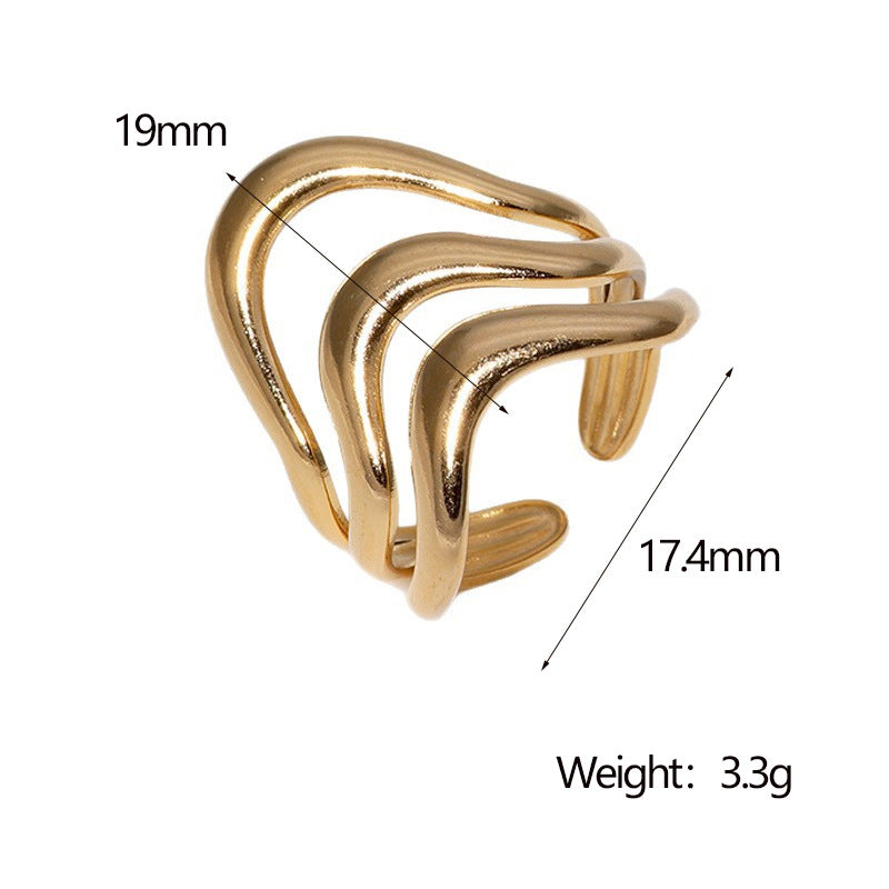 Anello Aperto Geometrico Minimalista di Lusso da Donna, Gioielli in Acciaio al Titanio Placcato Oro 18K
