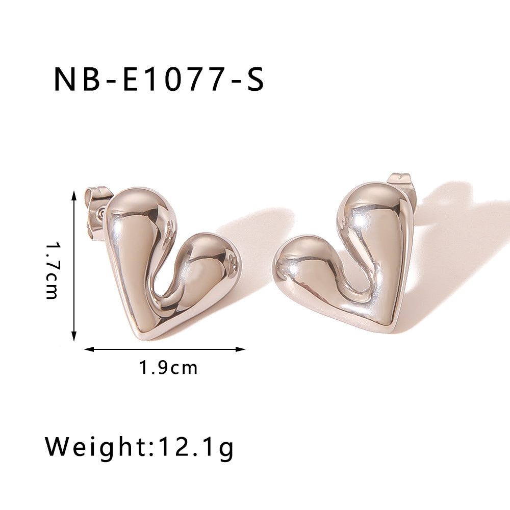Minimalist Heart-Shaped Geometric Stainless Steel Earrings with 18K Gold Plating for Women