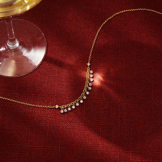 Minimalist 18K Gold Plated Geometric Stainless Steel Rhinestone Necklace for Women